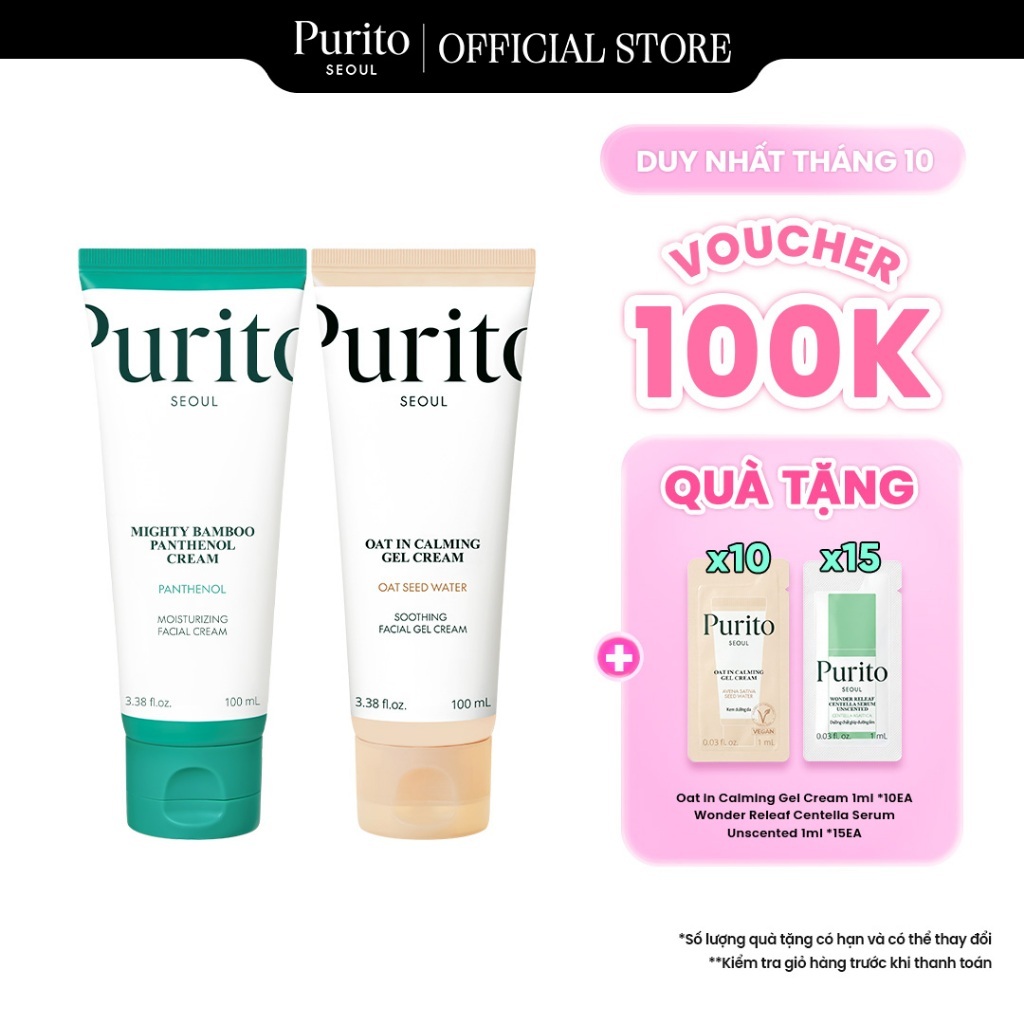 Bộ đôi Best Seller Kem dưỡng Mighty Bamboo Panthenol Cream 100ml & Kem dưỡng Oat in Calming Gel Cream 100ml