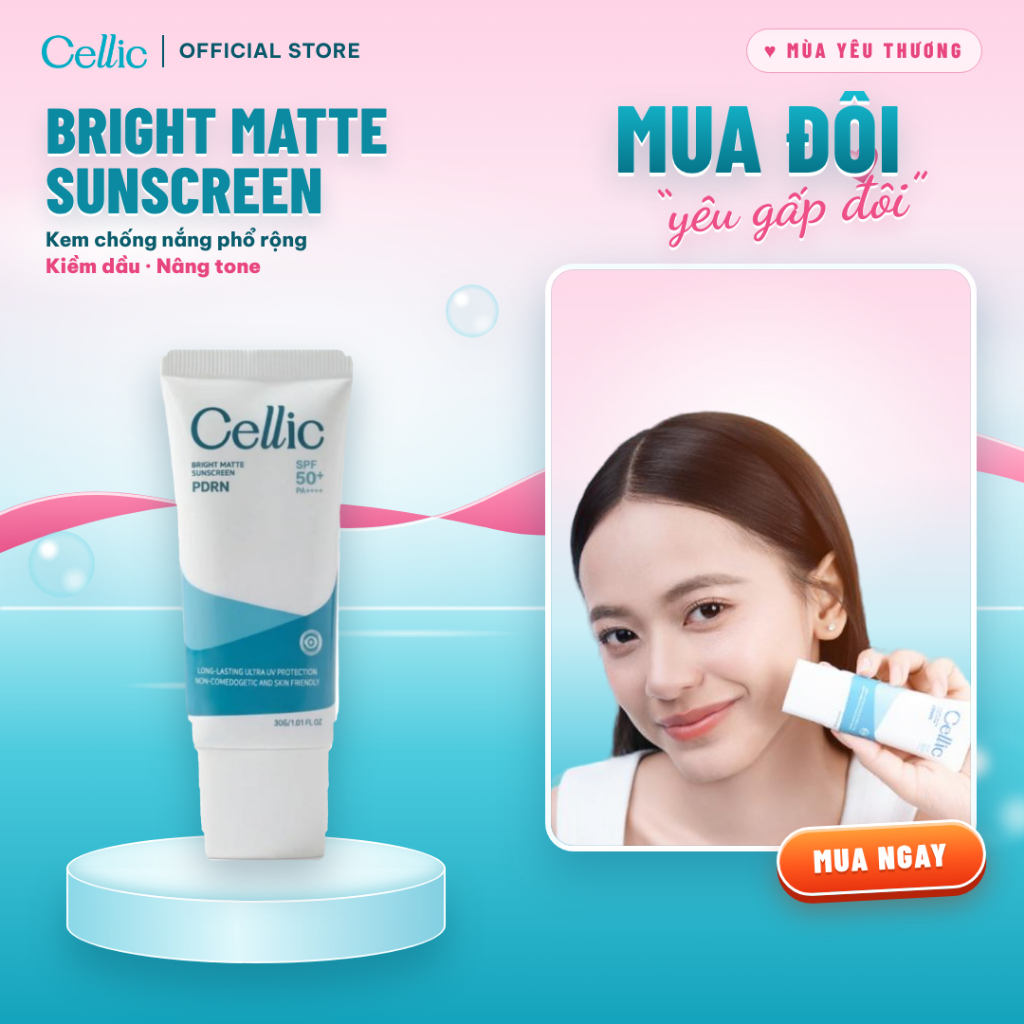 Kem Chống Nắng Cellic Bright Matte Sunscreen Kiềm Dầu, Nâng Tone, SPF50+ PA++++ chứa PDRN 30g