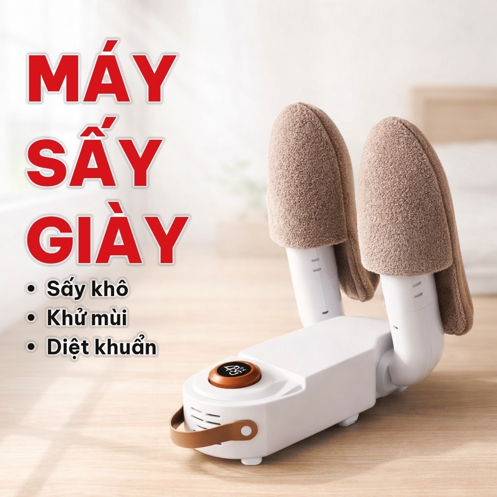 Máy Sấy Giày 2 Cầu Nhựa ABS Hẹn Giờ Tự Ngắt, Máy Làm Khô Giày Khử Mùi Hôi Diệt Khuẩn, Bảo Hành 12 Tháng