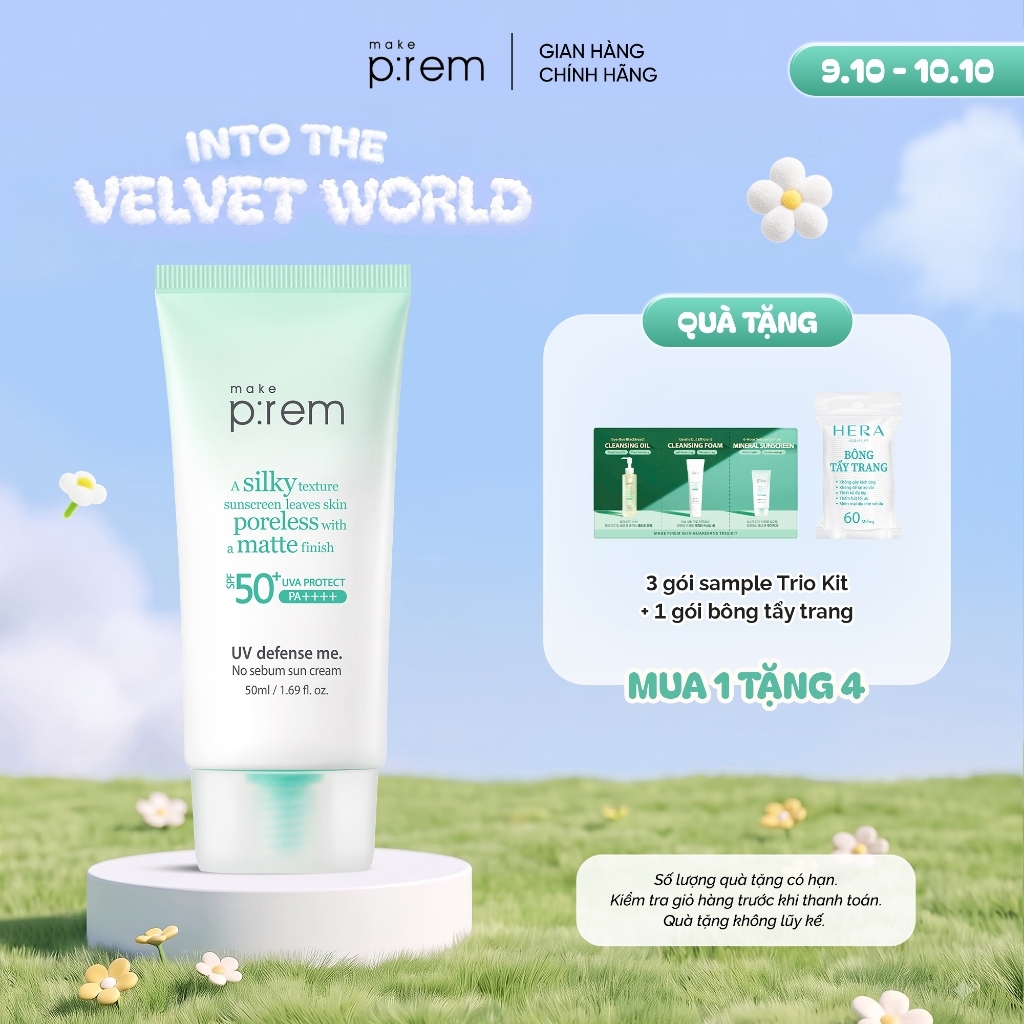 Kem Chống Nắng Vật Lý No Sebum Sun Cream Make P:rem Kiềm Dầu 6H SPF 50+ PA++++ 50ml