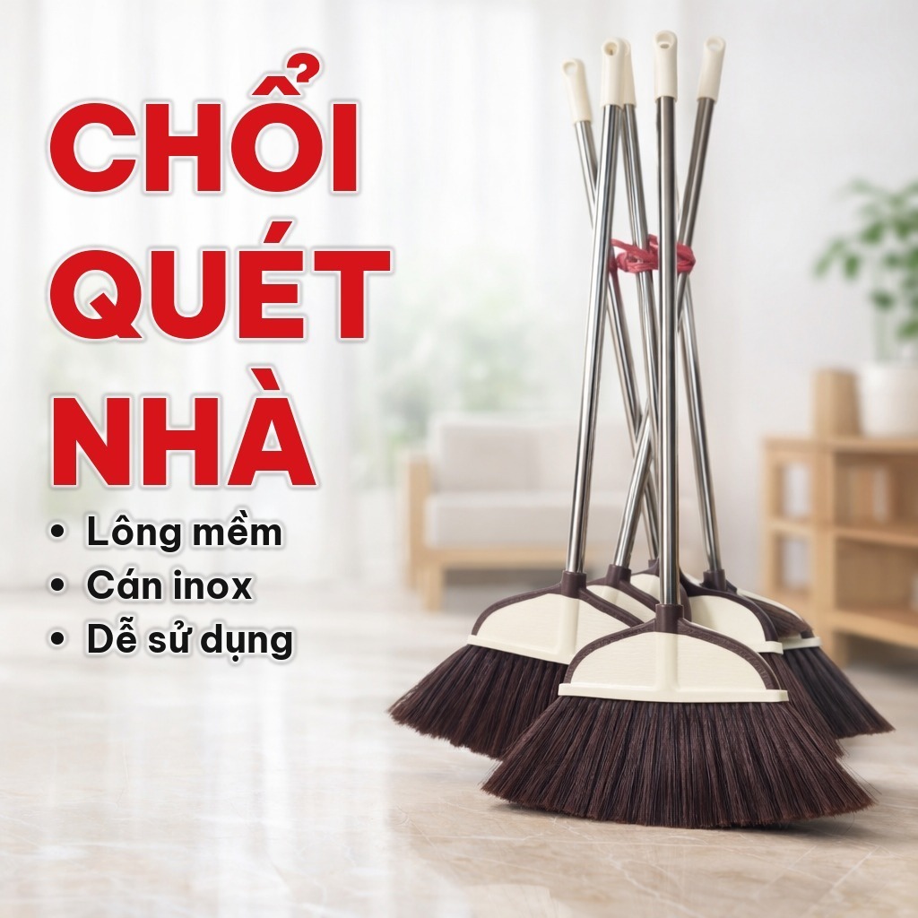 Chổi Quét Nhà Lông Mềm Cán Inox, Chổi Cước Nhựa Siêu Mềm Không Rụng, Quét Sạch Bụi Bẩn, Dễ Sử Dụng Trong Nhà
