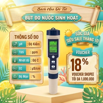 Bút Đo Nước Sinh Hoạt Đa Năng – Thiết Bị Thử Nước Kiểm Tra TDS, EC, Độ Mặn Salinity, pH, Nhiệt Độ Máy Lọc Nước Gia Đình