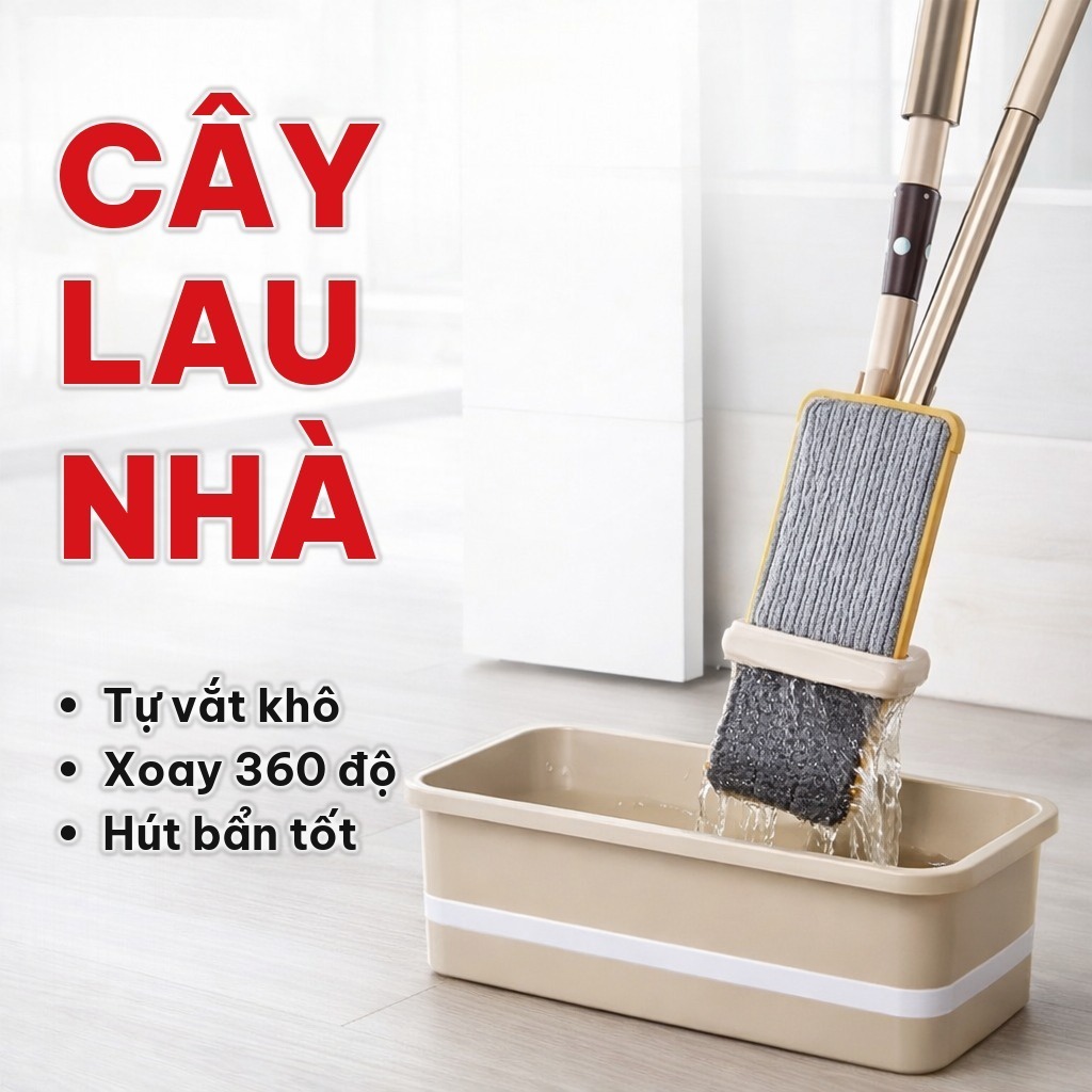 Cây Lau Nhà Thông Minh Tự Vắt Xoay 360 Độ, Chổi Lau Nhà Gấp Gọn Làm Sạch Bụi Bẩn, Tặng Kèm 1 Bông Lau