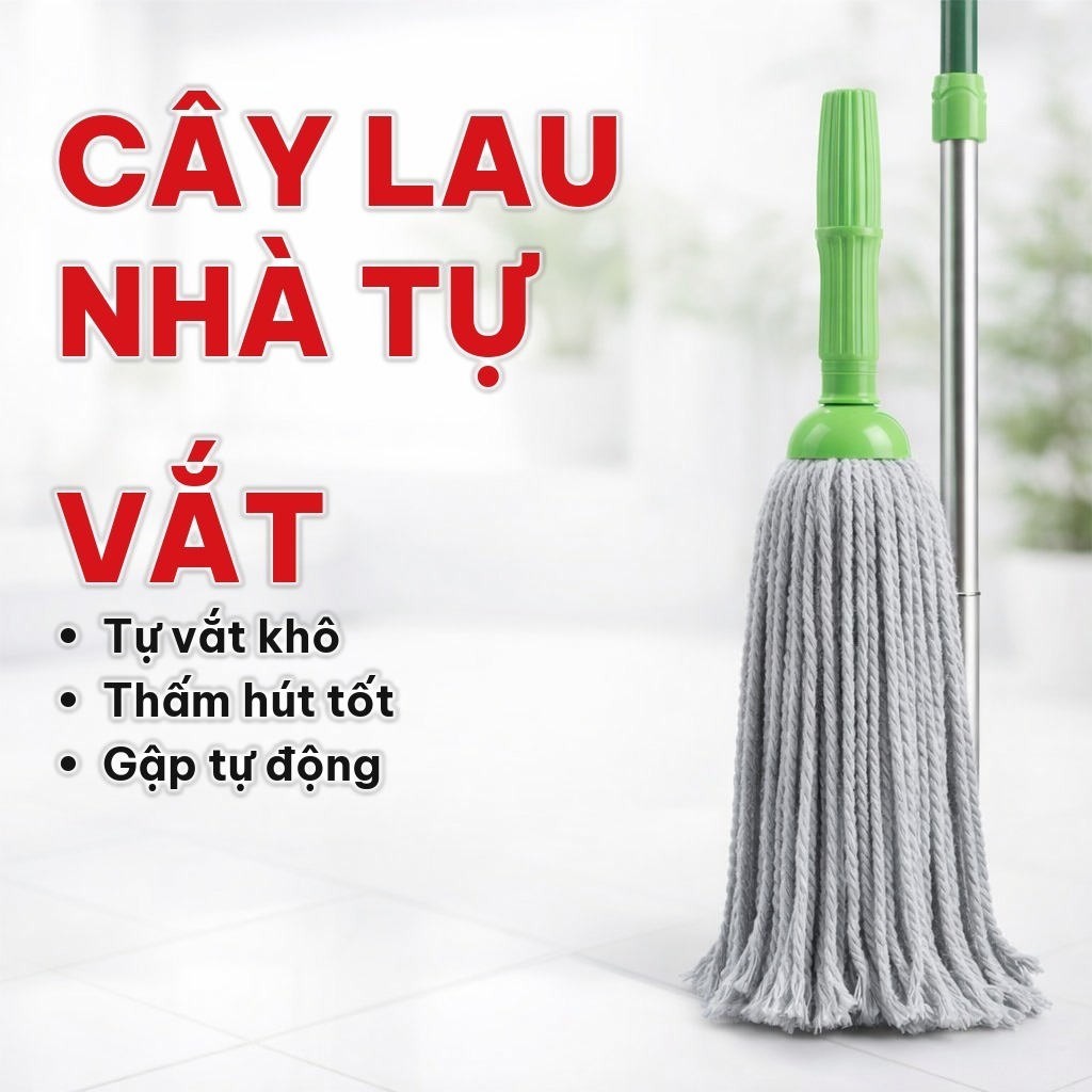 Cây Lau Nhà Tự Vắt Goldsun, Cán Inox Dài 1M7, Bông Lau Tháo Rời Thấm Hút Tốt - Cây Lau Sàn Nhà Tiện Lợi