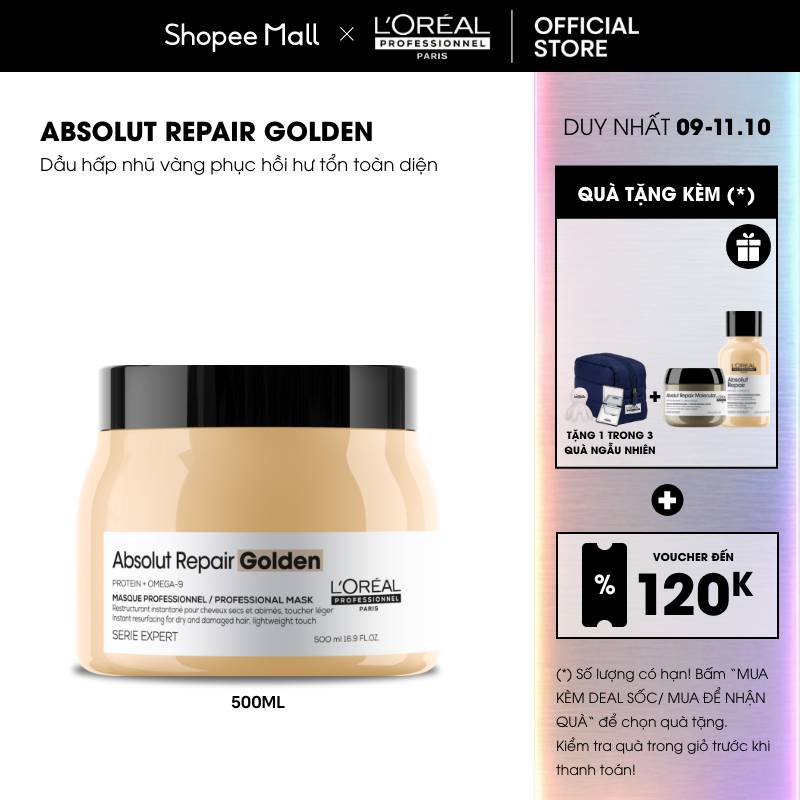 Mặt nạ dành cho tóc hư tổn L'Oréal Professionnel Absolut Repair Golden 250ml/ 500ml