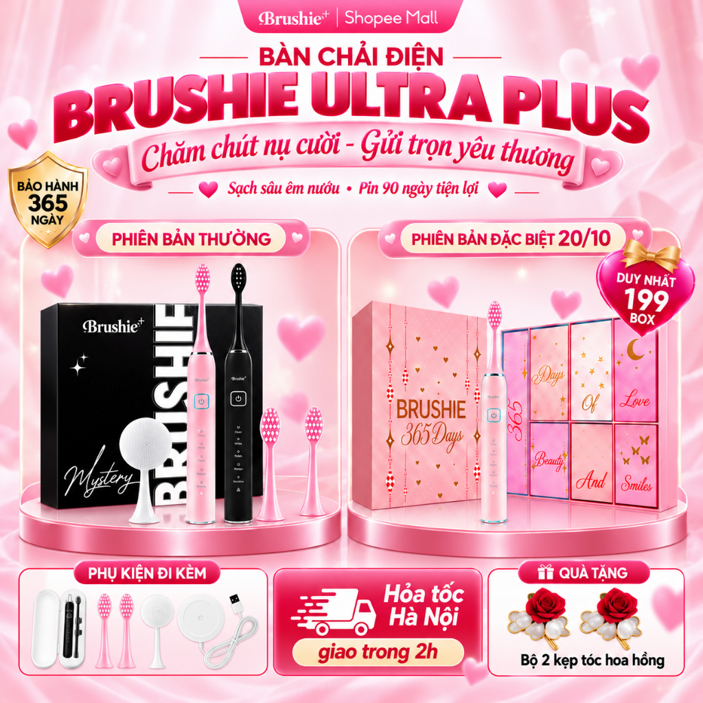 [GIÁ 540K TẠI LIVE SHOP] Bàn Chải Điện Brushie Ultra Lông Mềm 2in1 Rửa Mặt, Quà Tặng Cho Nữ 20/10 quà tặng người yêu LIS