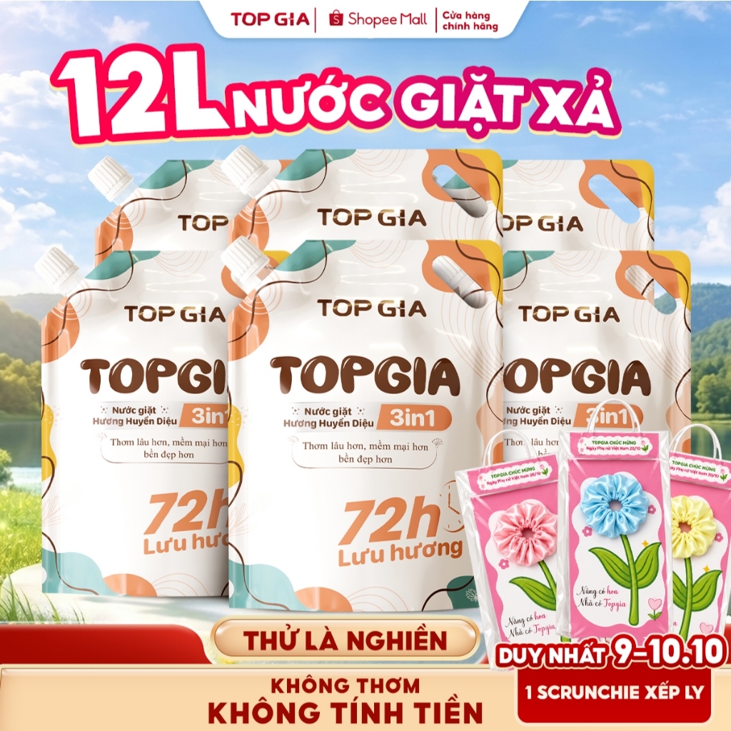 [SIÊU TIẾT KIỆM] Nước Giặt TOPGIA 3in1 Hương Huyền Diệu, Túi 2L Dịu Nhẹ, An Toàn Cho Da, Sạch Sâu, Lưu Hương Bền Lâu