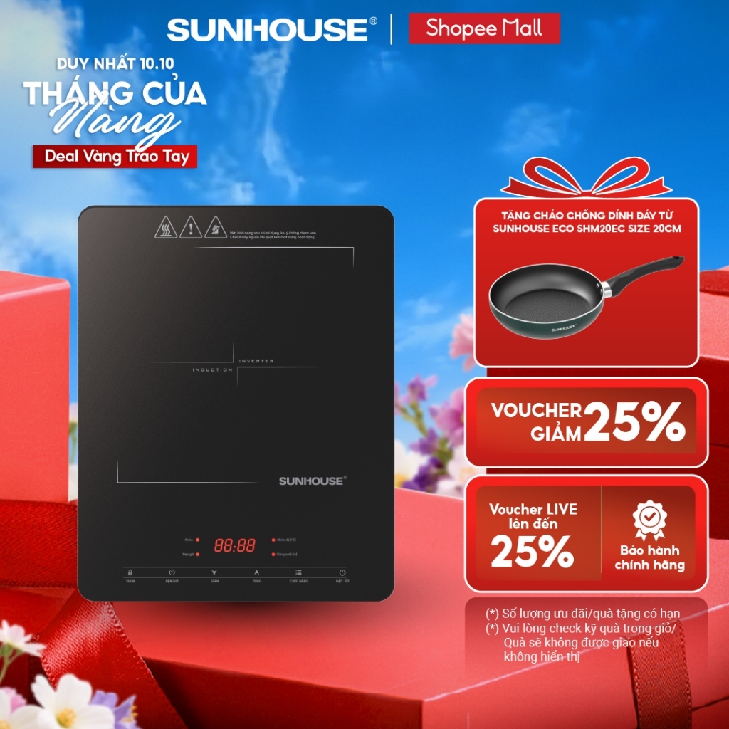 [Hot Deal] Bếp từ đơn cảm ứng Sunhouse SHD6807 - Mặt kính Crystal (Kanger) chịu nhiệt đến 800°C - Công suất 2000W