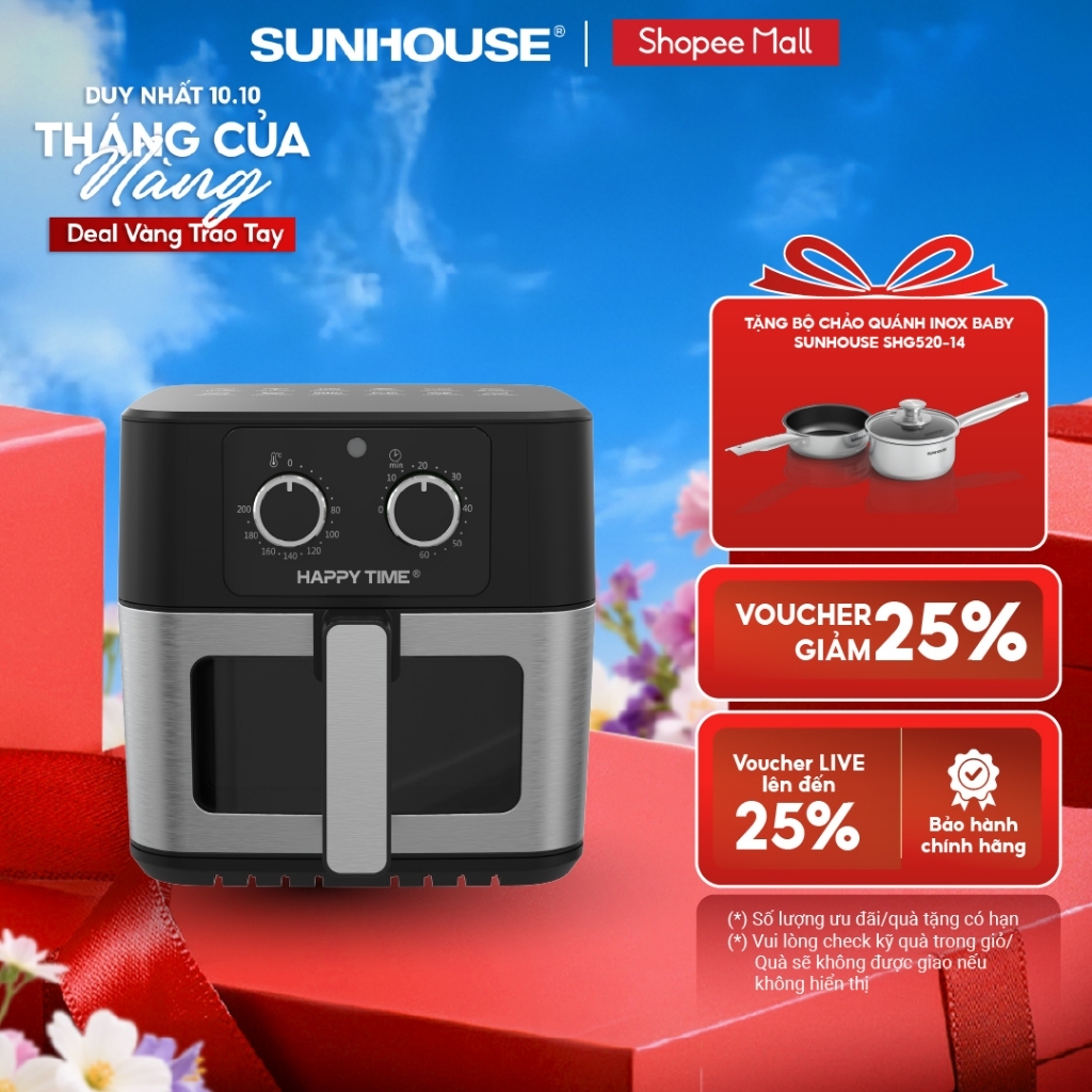 Nồi chiên không dầu 8L HappyTime HTD4041 - Dung tích lớn 8L - Công nghệ Rapid Air giảm 80% dầu - Cửa sổ khoang chiên