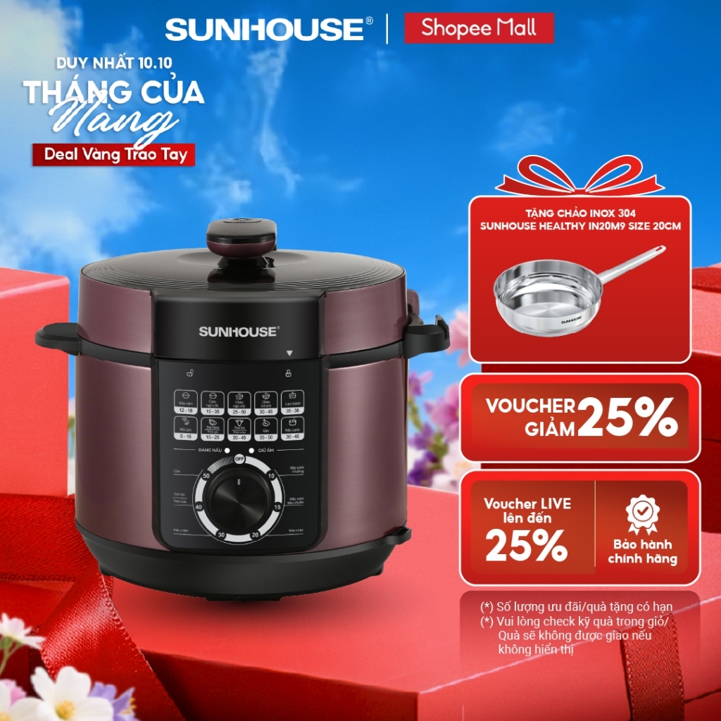 Nồi áp suất điện đa năng Sunhouse SHD1657 | Dung tích 6L | Công suất 1000W | Lòng nồi chống dính cao cấp, an toàn