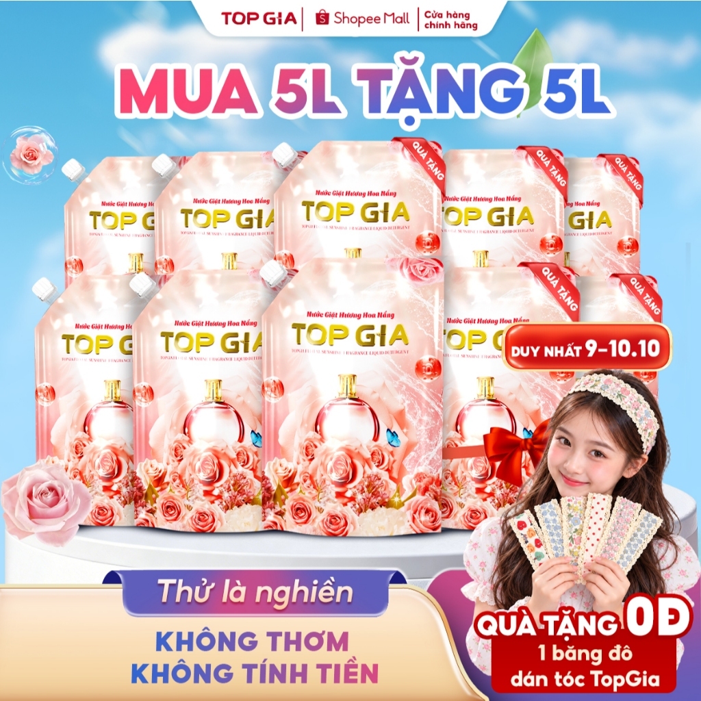 [MUA 5L TẶNG 5L] Combo 10L Nước Giặt Xả TOPGIA Hương Hoa Nắng, Dung Tích 1L, Sạch Sâu Từng Sợi Vải, Hương Thơm Bền Lâu