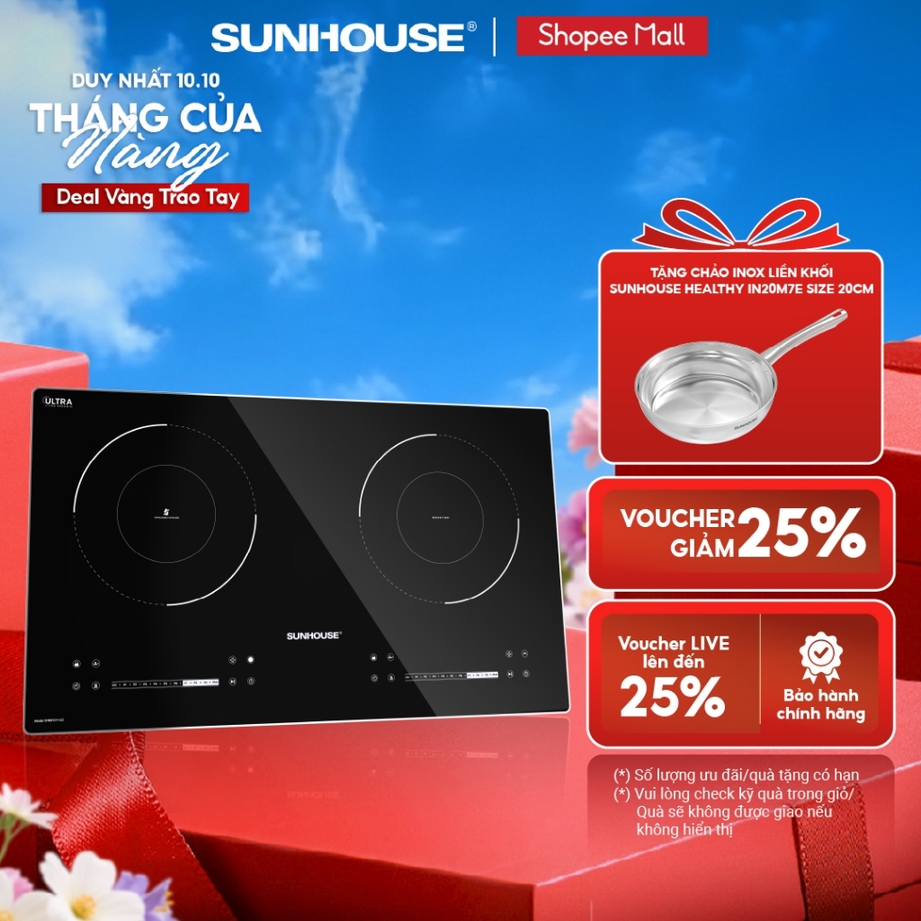 Bếp đôi điện từ hồng ngoại Sunhouse SHB81011-EC - Booster nấu nhanh - Bảo hành 3 năm