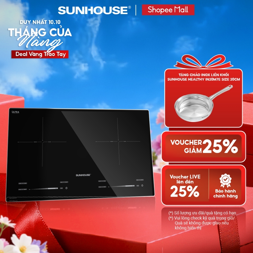 Bếp đôi điện từ Sunhouse SHB81032-EC - Bảo hành 3 năm -  Mặt kính cao cấp Ultra Vitro Ceramic