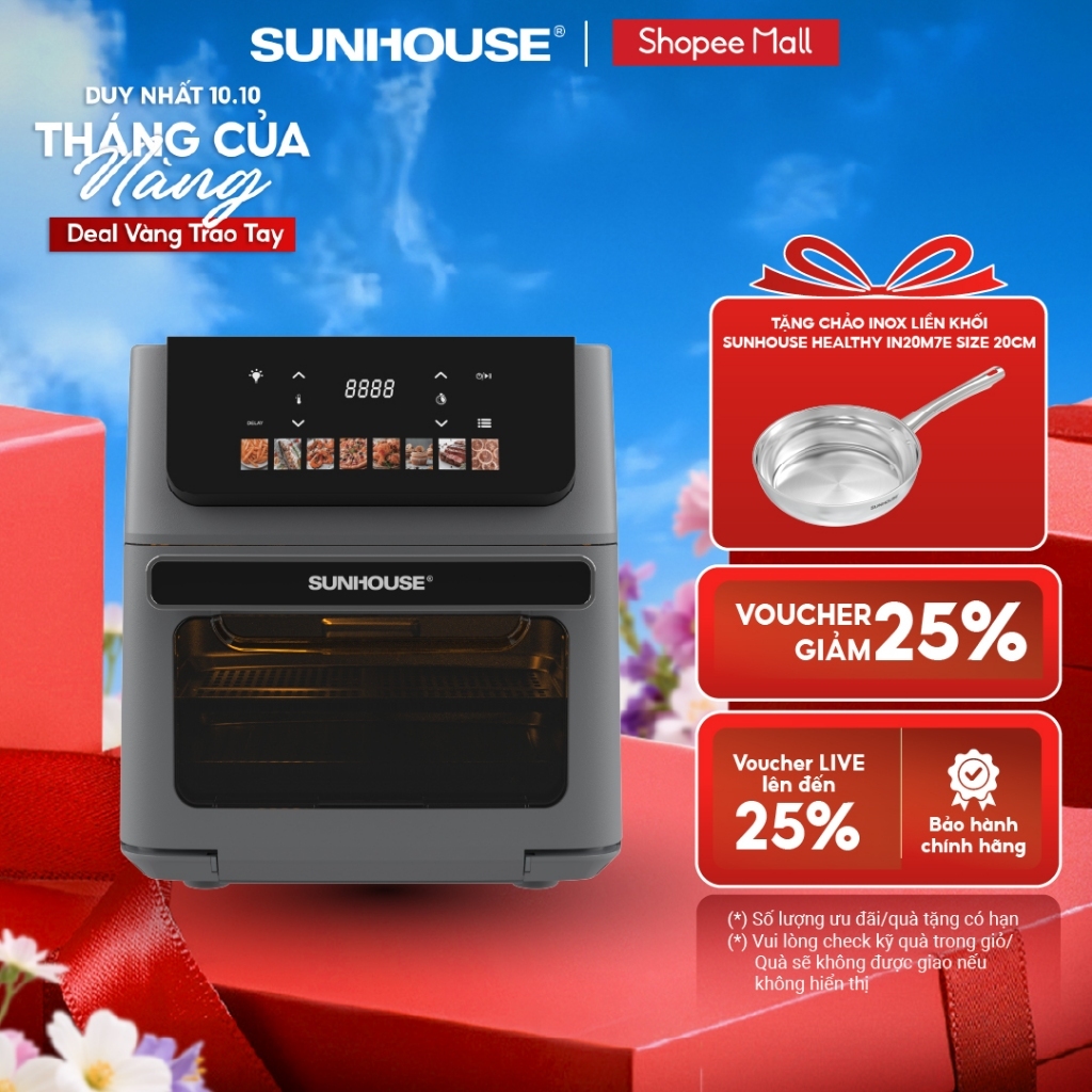 Nồi chiên không dầu 11L Sunhouse SHD4091 - Dung tích cực đại - 8 chương trình nấu cài sẵn -  Rapid Air 360