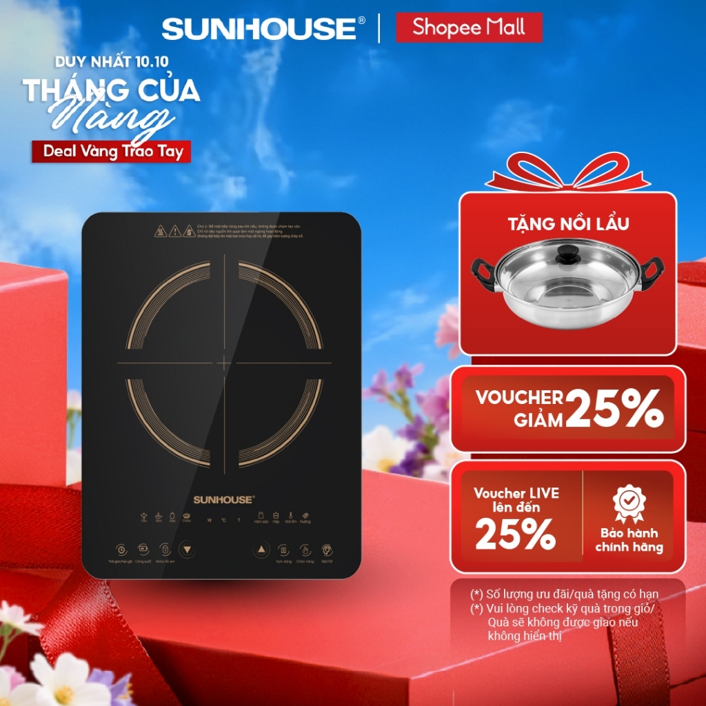 Bếp từ đơn Sunhouse SHD6803 - Công suất 2000W - Bảo hành 12 tháng - 8 chế độ nấu - Nút bấm điện tử