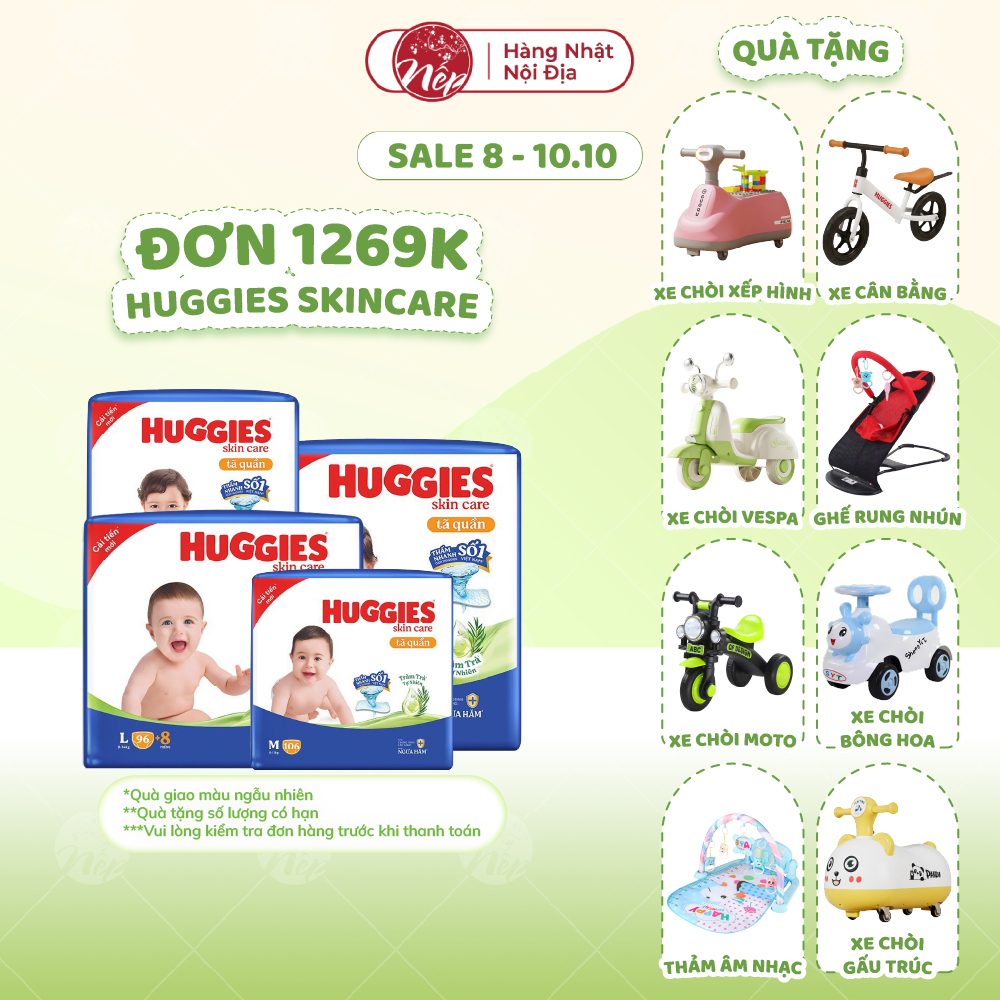 [SIÊU NHIỀU MIẾNG] Tã bỉm quần Huggies Skincare Jumbo M106/L104/XL88/XXL80 - nepshop1