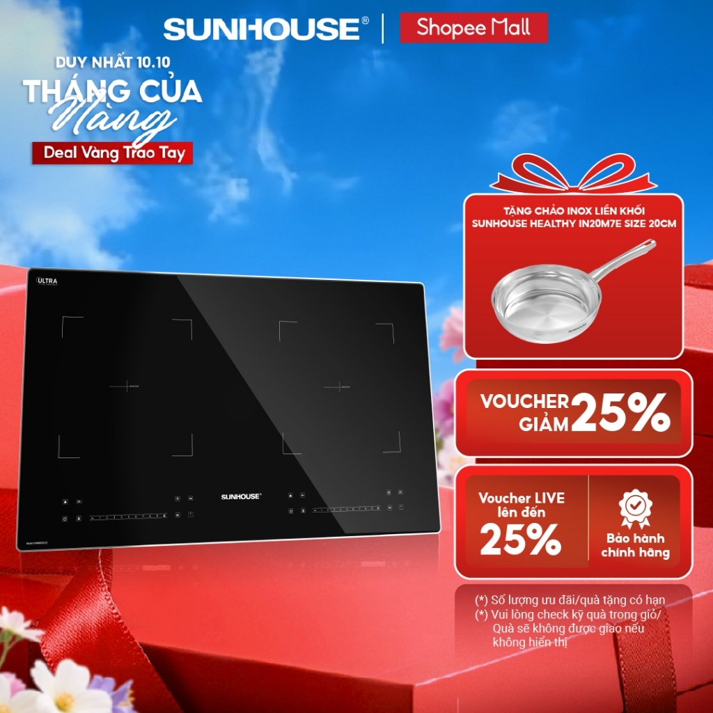 Bếp đôi điện từ Sunhouse SHB82032-EC - Booster nấu nhanh - 9 chế độ - Tính năng slow cook