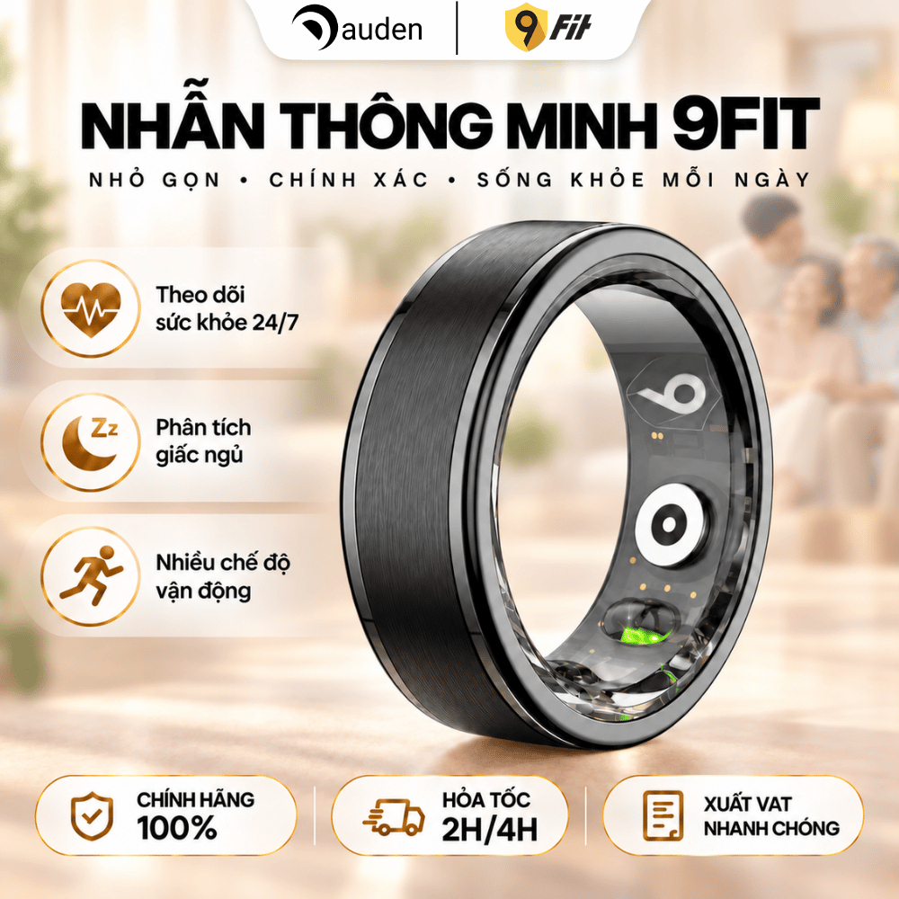 Nhẫn thông minh 9fit Smart Ring Đo nhịp tim, SpO2 độ căng thẳng, kiểm tra giấc ngủ - Hàng chính hãng