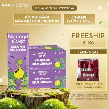 [KOL] Combo 2 Thùng 24 Hộp Sữa Hạt Nutifood 180ml (Sữa Mầm Đậu Nành - Sữa Yến Mạch - 20 Loại Hạt)