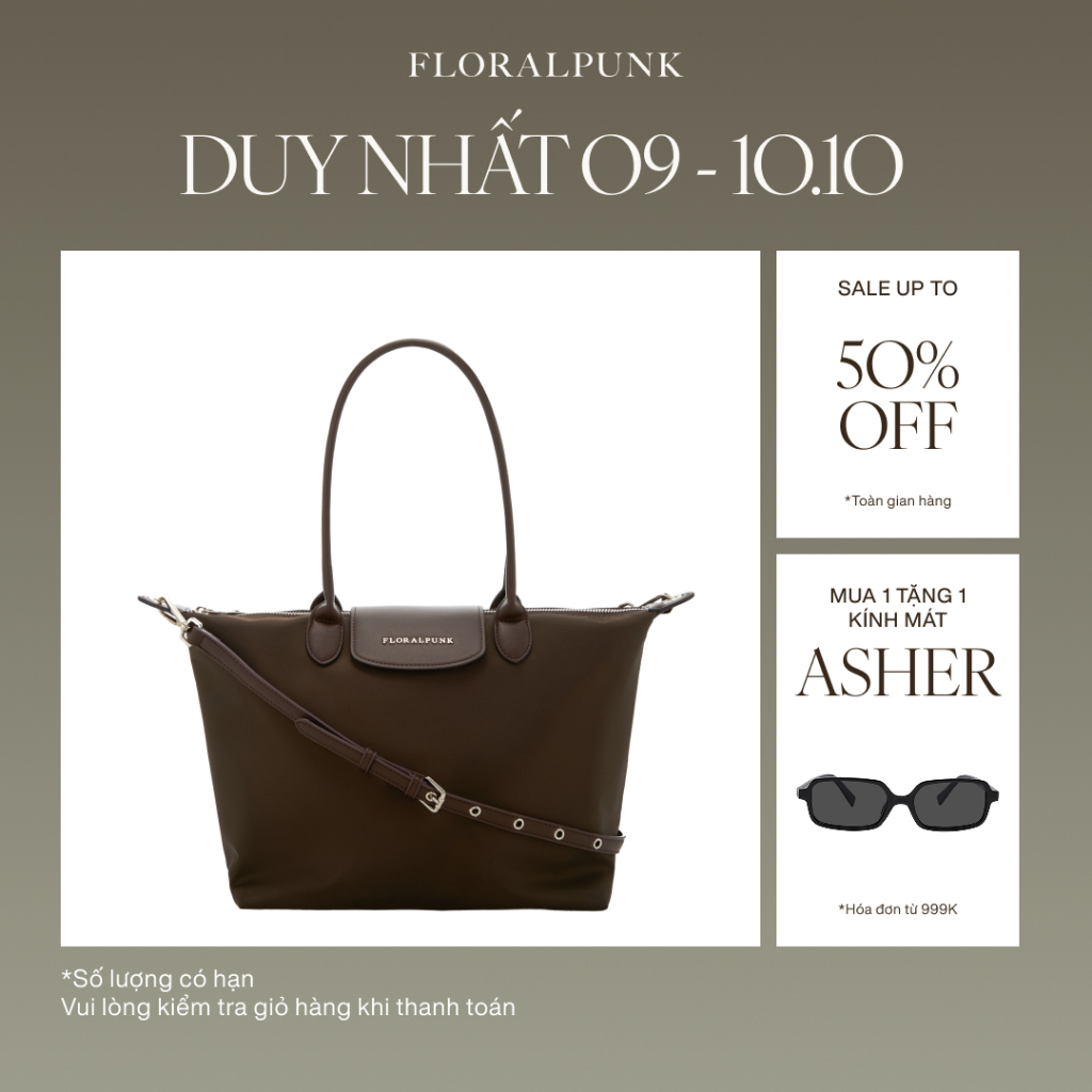 Túi xách Floralpunk City Tote Bag - Brown - Chất liệu Nylon cao cấp không thấm nước - Đeo vai / xách tay