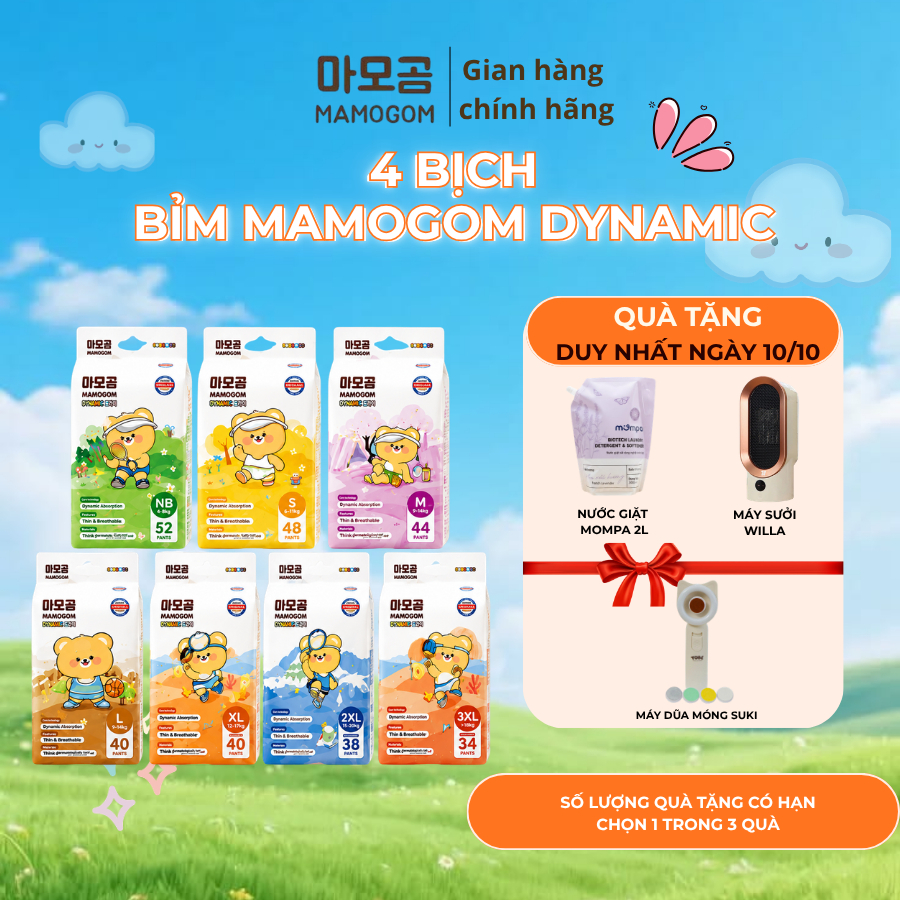 [COMBO 4] Tã bỉm Mamogom Dynamic Đủ Size mềm mại thấm hút tốt cho bé