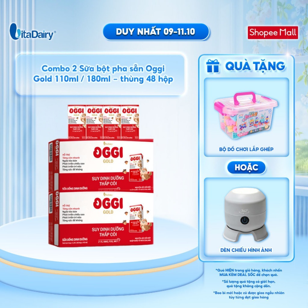 [COMBO 2 THÙNG 48 HỘP] Sữa uống dinh dưỡng Oggi Gold giúp bé suy dinh dưỡng, thấp còi - Hộp 110ml/180ml