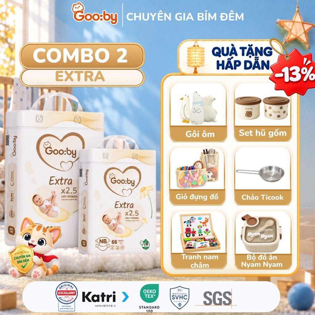 [Kèm quà] Combo 2 bịch Gooby Quần siêu mỏng mềm, thấm hút tốt size M/L/XL/XXL/XXXL cho bé từ 6kg-25Kg