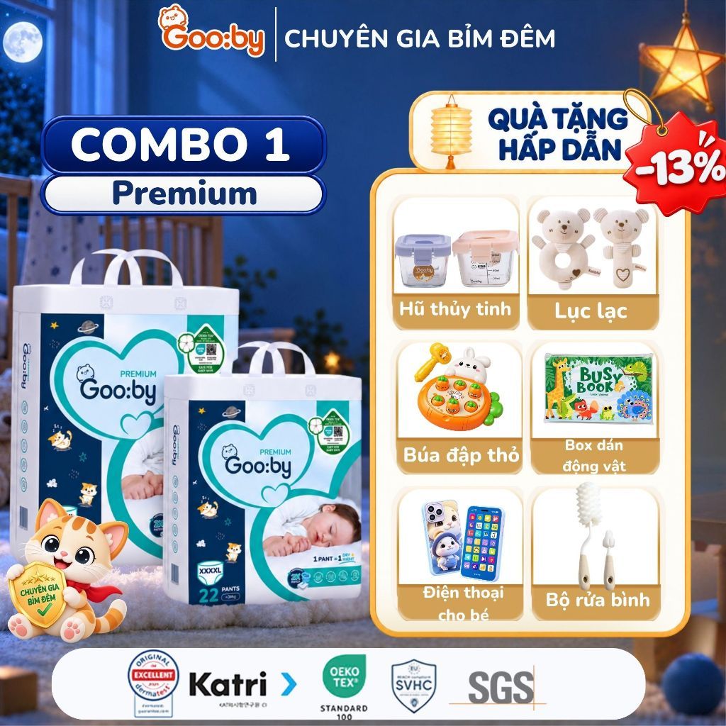 Tã/bỉm quần Gooby Premium - Chuyên gia bỉm đêm, chống trào đến 12h size M/L/XL/XXL cho bé từ 6kg - 24kg
