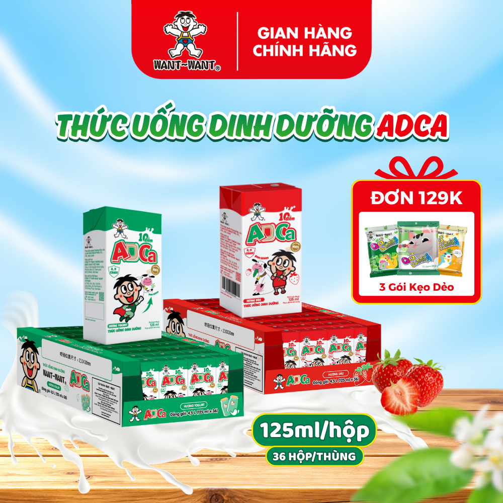 Thức Uống Dinh Dưỡng ADCA Want Want Thùng 125mlx36 Nhiều Vị, Thực Phẩm Bổ Sung Tiện Lợi