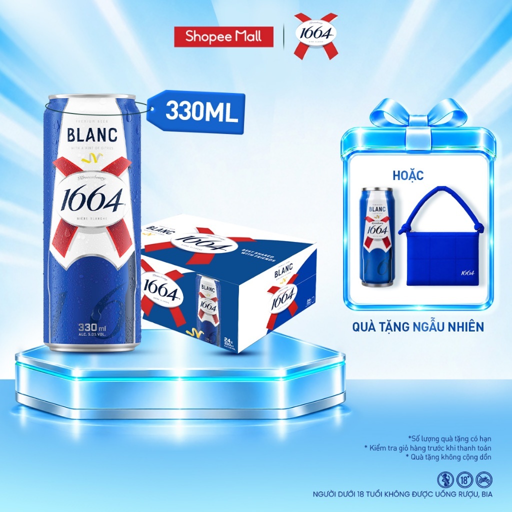 Thùng 24 lon Bia Pháp Kronenbourg 1664 Blanc (330ml/lon) - Độ cồn 5%