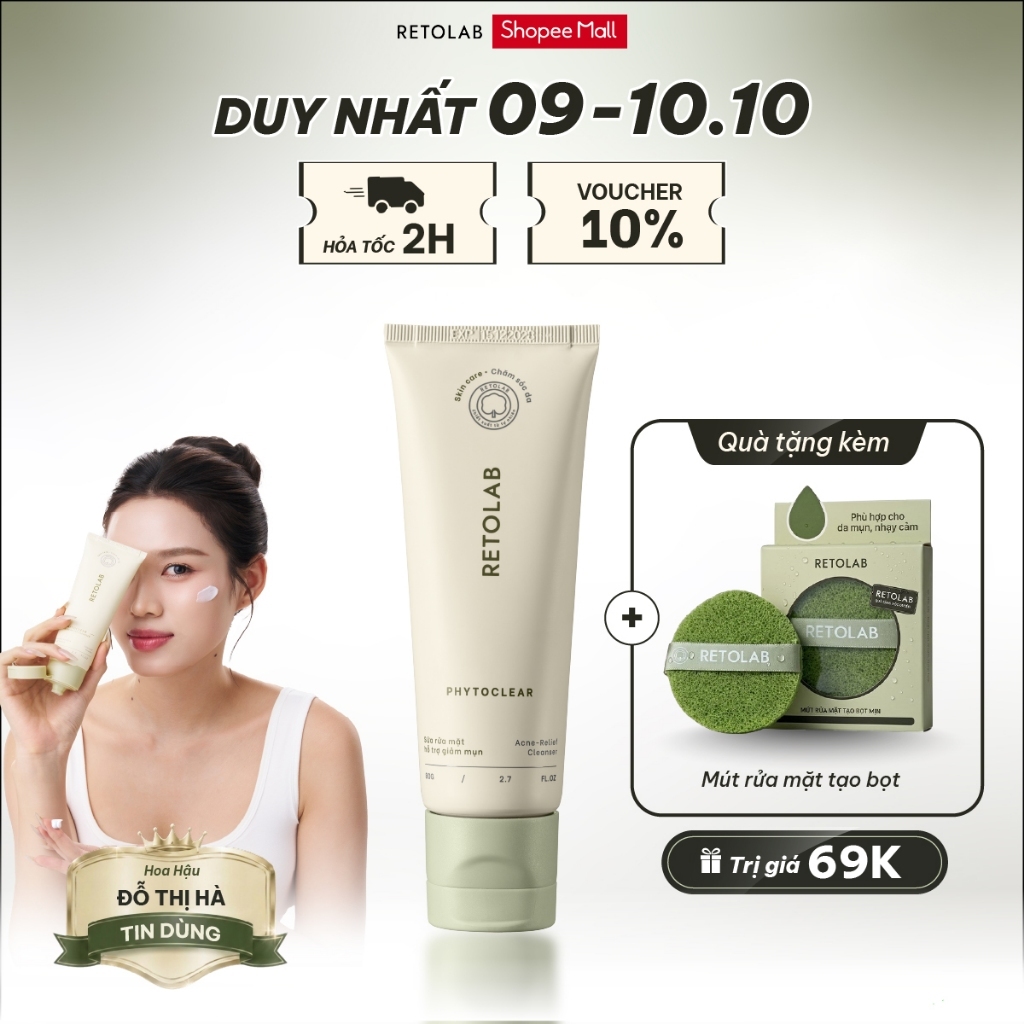 Sữa rửa mặt Retolab Phytoclear 80g hỗ trợ giảm mụn, làm sạch dịu nhẹ và dưỡng ẩm da