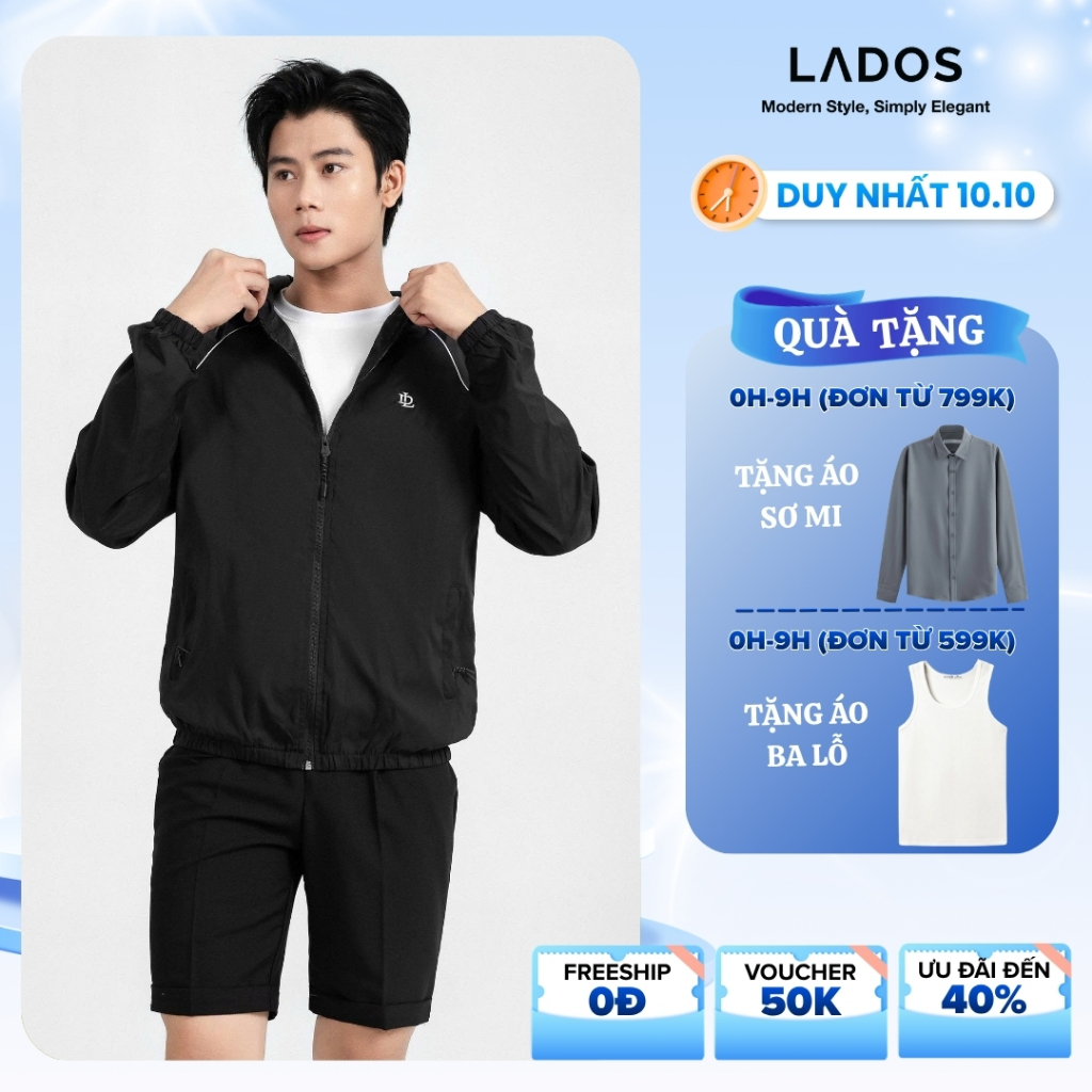 Áo khoác dù nam viền lé có nón LADOS-2124 chống nắng chống gió, chất dù gió cao cấp có lót phong cách trẻ trung