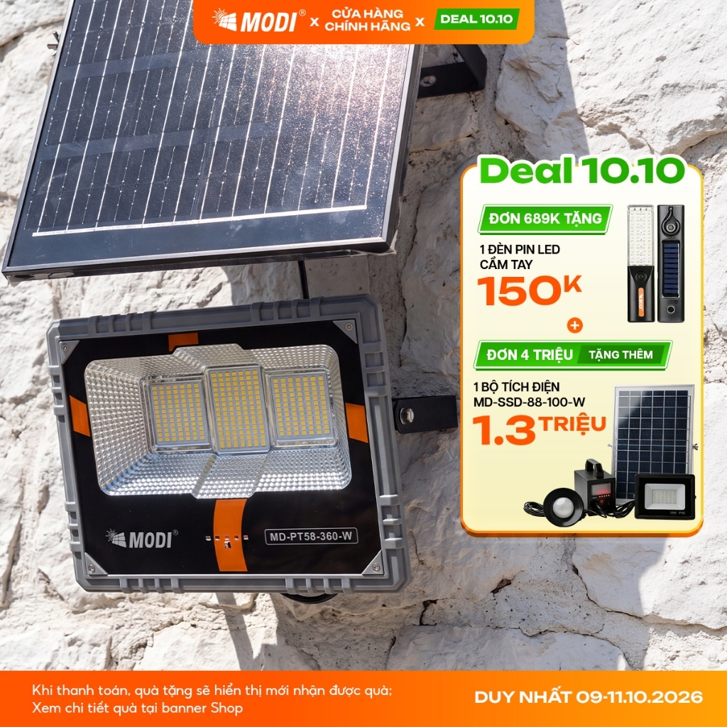 Đèn Pha LED Chiếu Bảng Hiệu Năng Lượng Mặt Trời MODI SOLAR Ánh Sáng Trắng Nâng Cấp Độ Sáng