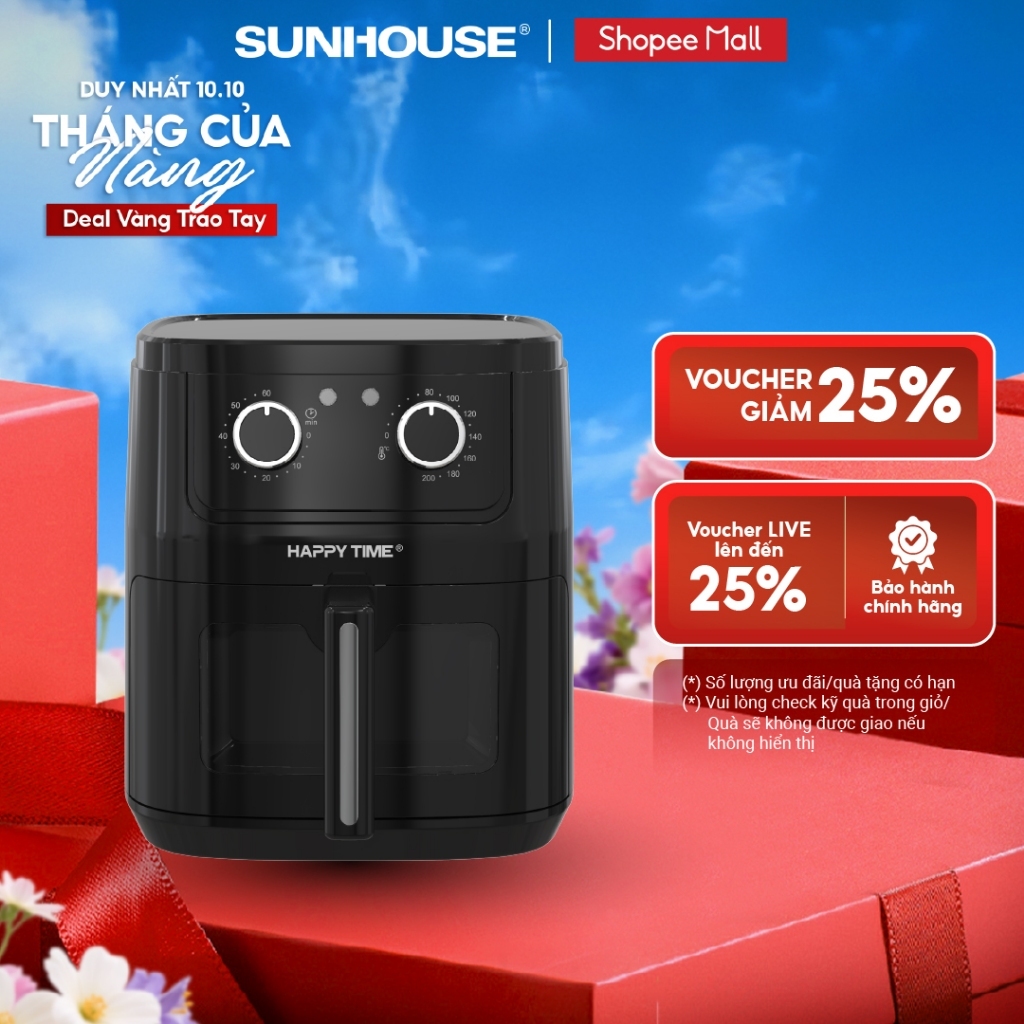 Nồi chiên không dầu 6.5L Happy Time HTD4024 - Dung tích 6.5L - Rapid Air 360° giảm dầu mỡ - Núm xoay điều chỉnh