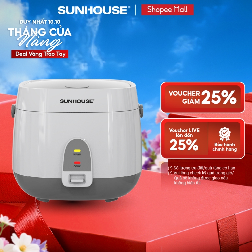 Nồi cơm điện 1.8L Sunhouse SHD8611- Lòng nồi: 1mm, chống dính 2 lớp vân đá, 4-6 người dùng - Sản xuất tại Việt Nam