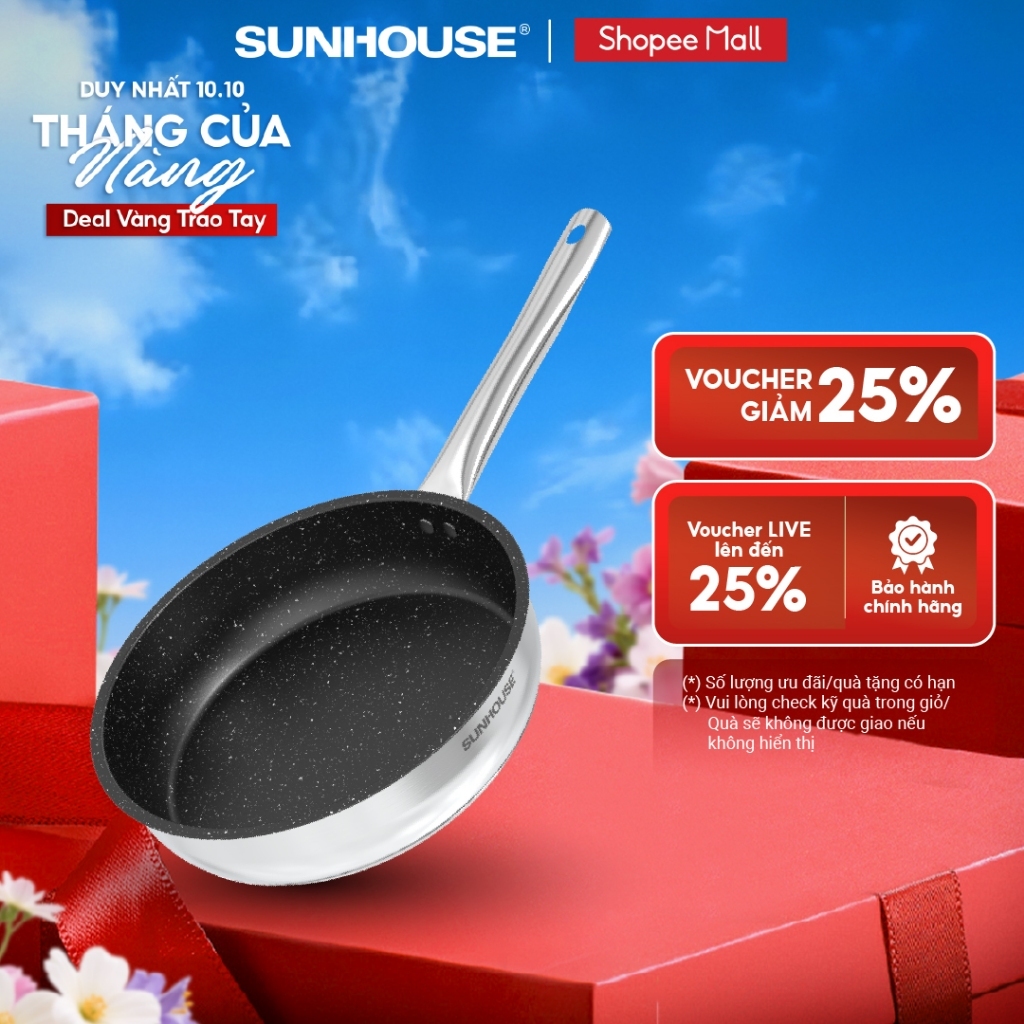 Chảo Inox Impact SUNHOUSE ECO IN20-24-26M5 - Đáy từ công nghệ mới Impact Bonding - Dùng được trên mọi loại bếp