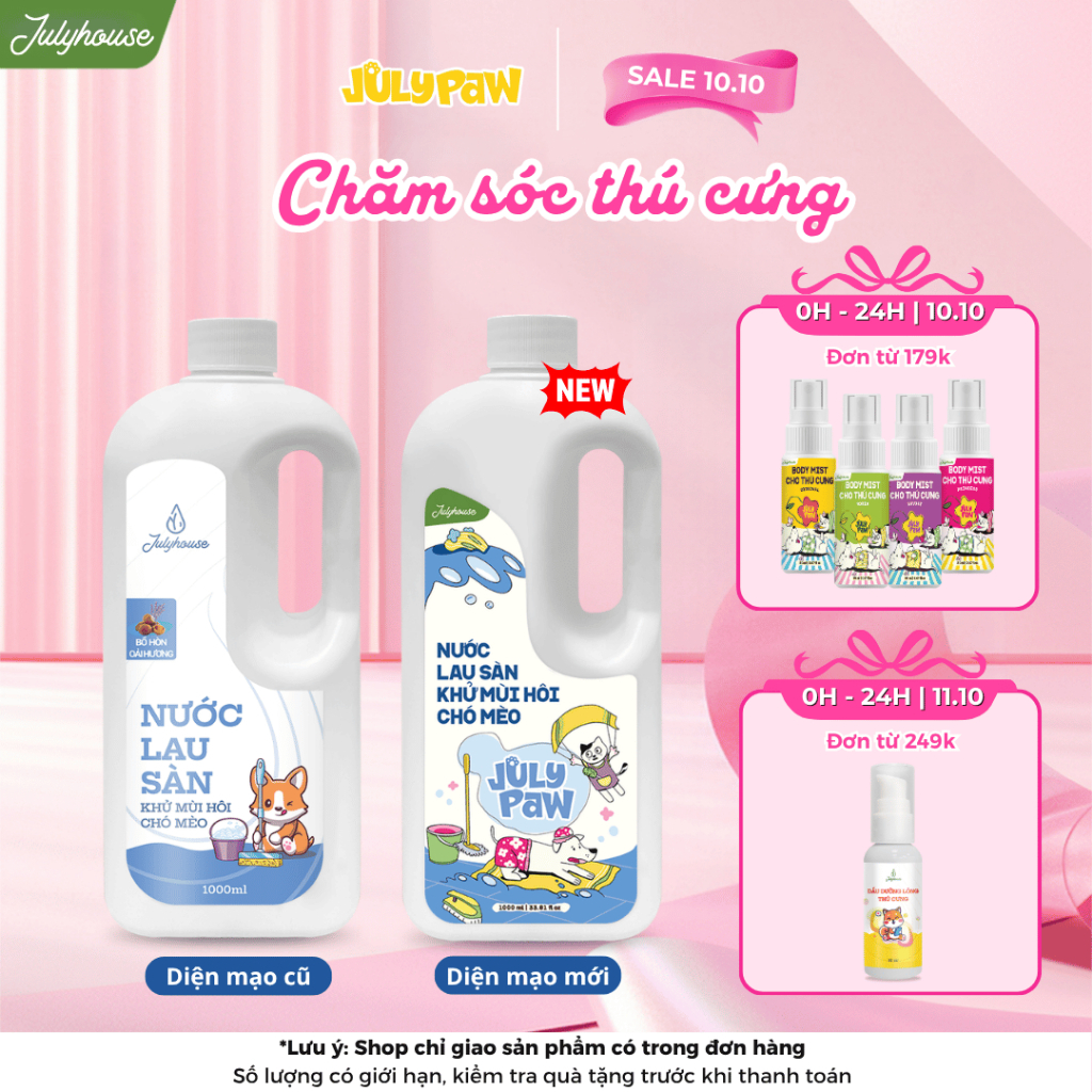 Nước lau sàn khử mùi hôi chó mèo JULYPAW 1000ml làm sạch sàn nhà, hương thơm mát nhẹ nhàng