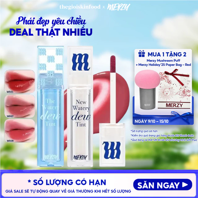 [Merzy New Dew] Son tint bóng Merzy dạng thạch, lâu trôi cho môi ẩm mịn Hàn Quốc The Watery Dew Tint 4g ThegioiSkinfood