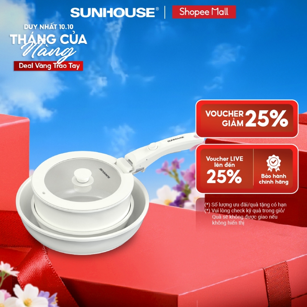 [Độc Quyền] Bộ nồi chảo cán rời chống dính 3 món Sunhouse Trendy SHG509M - Chống dính Ceramic -Dùng mọi loại bếp