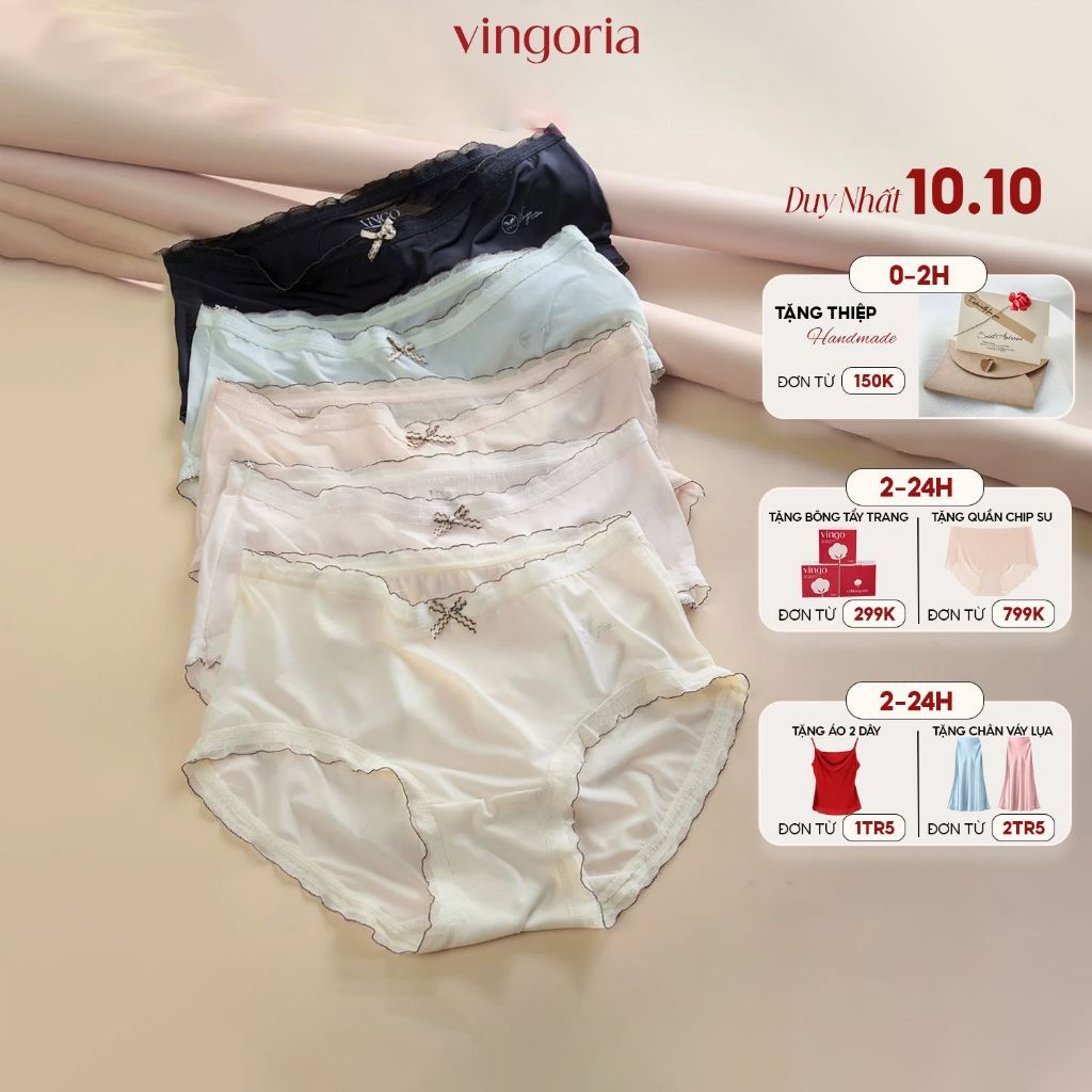 Combo 5 quần lót nữ thun lạnh VINGO/VINGORIA viền sóng kèm nơ CB113