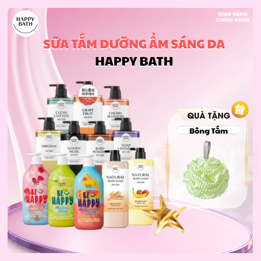 Sữa Tắm HAPPY BATH 900g, 910g Có AHA Giúp Da Đều Màu Trắng Sáng, Sữa Tắm Trắng Da Cấp Ẩm Dung Tích Lớn