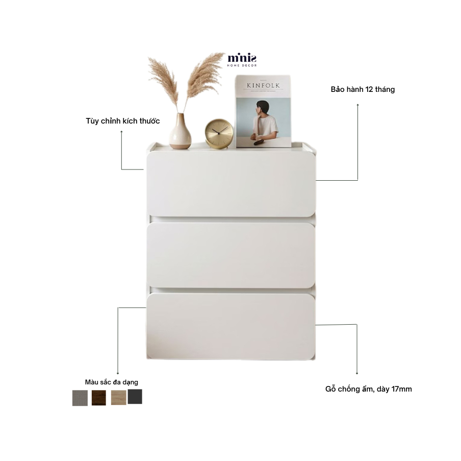 Kệ kéo mini Minis 3 ngăn ván lõi xanh chống ẩm, Minis lắp sẵn bảo hành ...