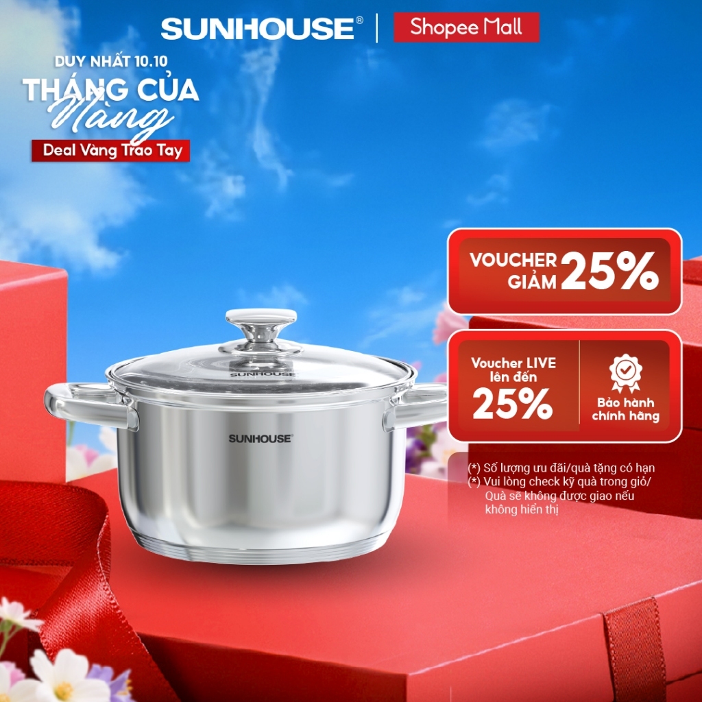 Nồi Inox 5 đáy Sunhouse SHG799-xx - Đáy 5 lớp bền bỉ - Inox cao cấp - Truyền nhiệt nhanh - Dùng mọi loại bếp
