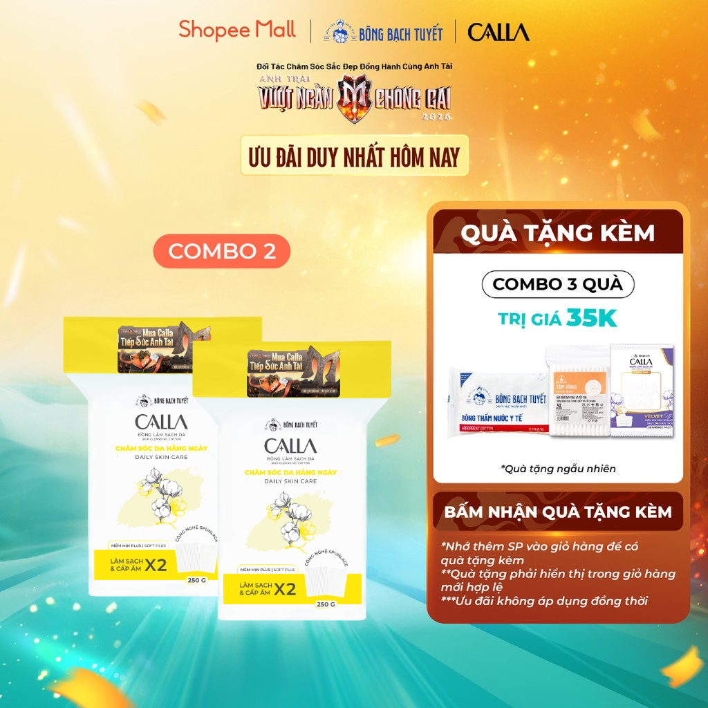 Combo 2 túi Bông tẩy trang làm sạch da Bông Bạch Tuyết Calla mềm mịn (250gr/túi)