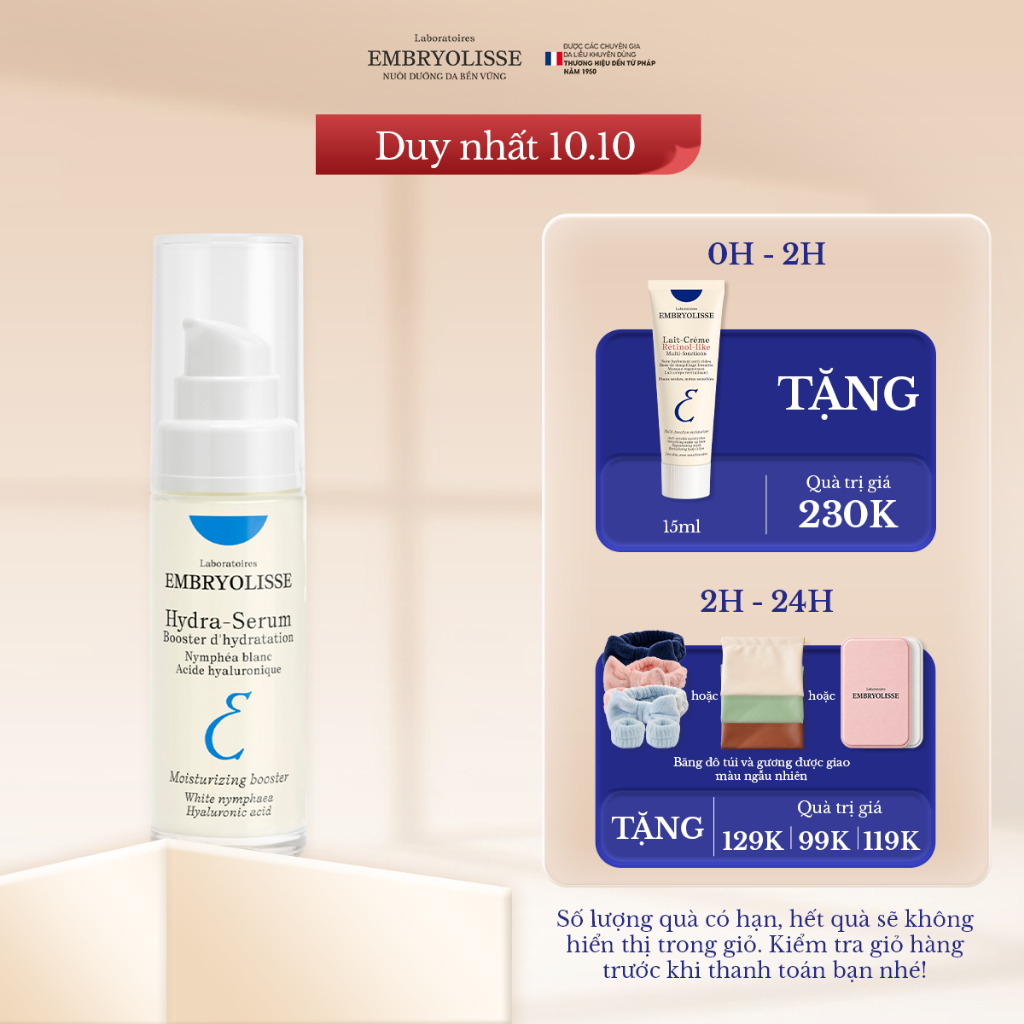 [DATE: 2/2029] Serum double HA cấp ẩm đa tầng Embryolisse Hydra Serum 30ml