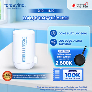 Lõi lọc thay thế Torayvino MKC.TJ công suất 600L, Nguyên kiện từ Nhật khuyến dùng cho nấu ăn, rửa rau củ, thực phẩm