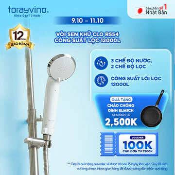 [HÀNG MỚI] Vòi sen tắm khử Clo Torayvino RS54 (1 lõi lọc đính kèm) - Không dùng điện - Nguyên kiện từ Nhật Bản