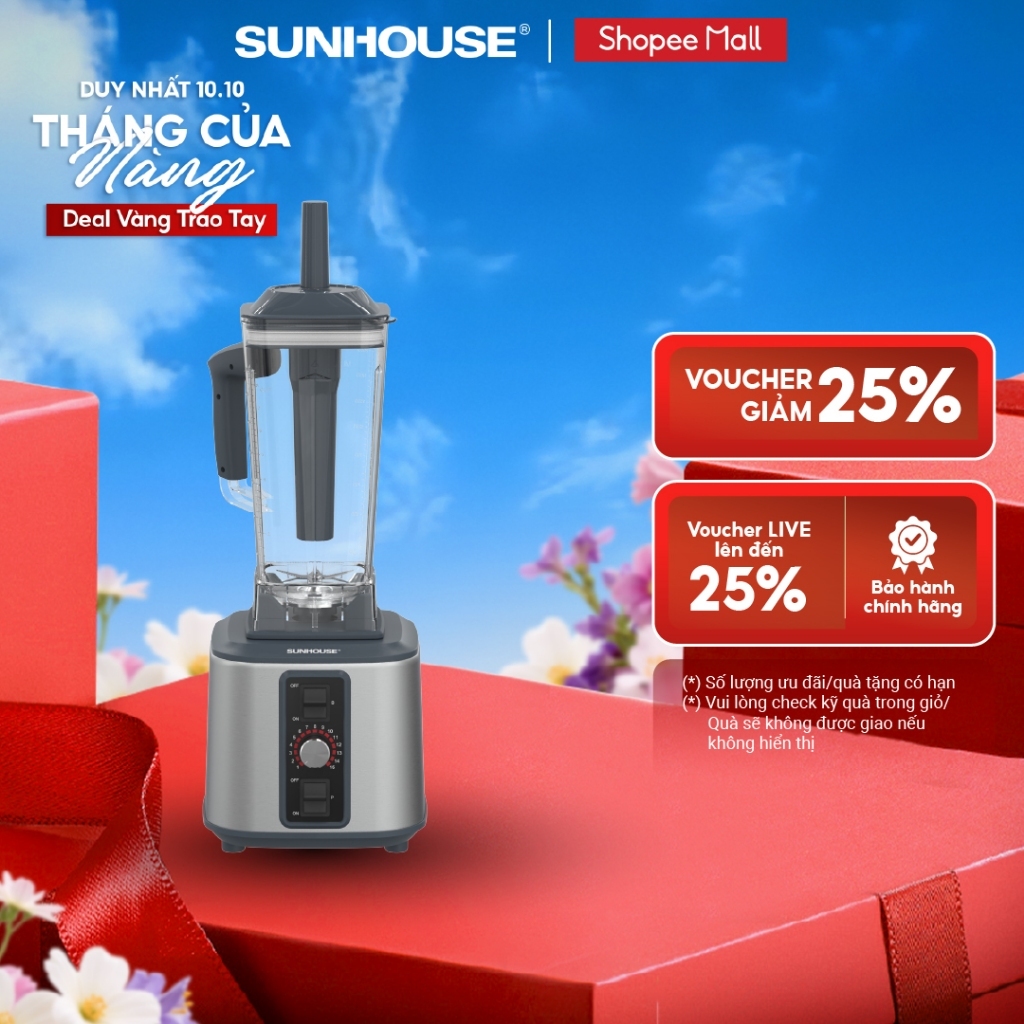 Máy xay sinh tố công nghiệp Sunhouse SHD5381 - Công suất 1000W - Dung tích lớn - 15 mức công suất tùy chỉnh 2L -