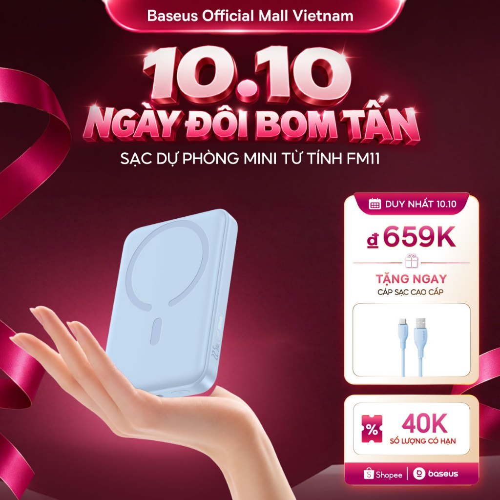 Sạc Dự Phòng Baseus 22.5W PD Từ Tính Không Dây 10000mAh – Thiết Kế Mini Tiện Mang Theo, Sạc Nhanh, Hút Chắc | BigBuy360 - bigbuy360.vn