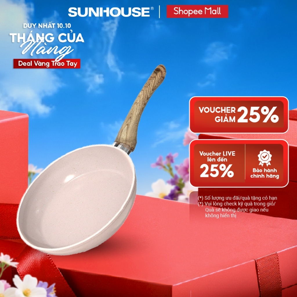 Chảo siêu bền đá đáy từ Sunhouse Trendy SFP18-20-22-24P - Chống dính 4 lớp vân đá - Phù hợp với mọi loại bếp
